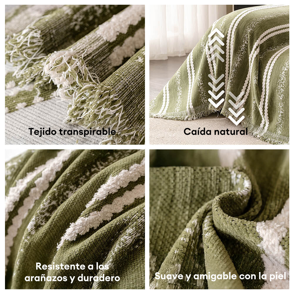 Cubierta de sofá de chenille con flecos de rayas decorativas