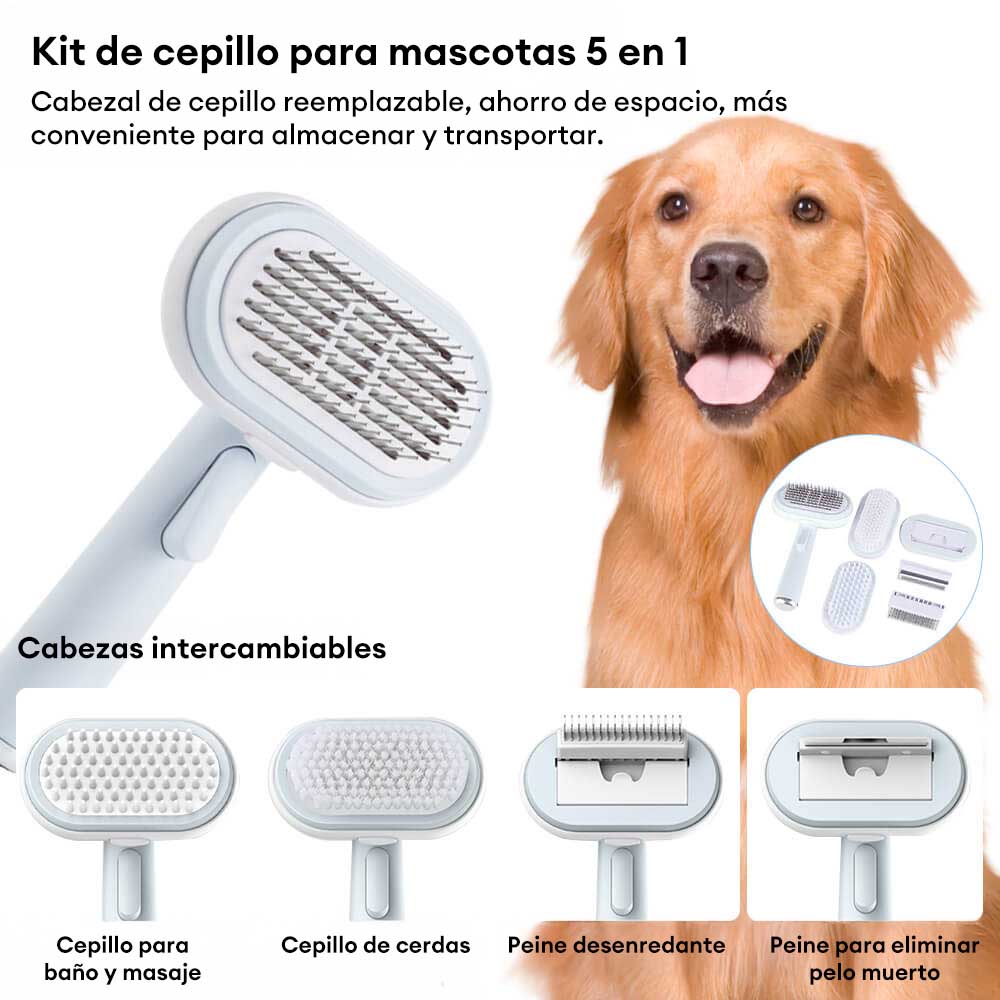 Kit de aseo para mascotas: cepillo autolimpiante 5 en 1 para perros y gatos