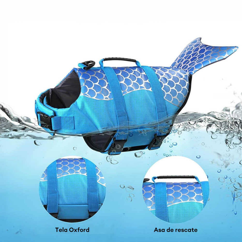 Chaleco salvavidas para perro de estilo sirena y tiburón, ajuste seguro