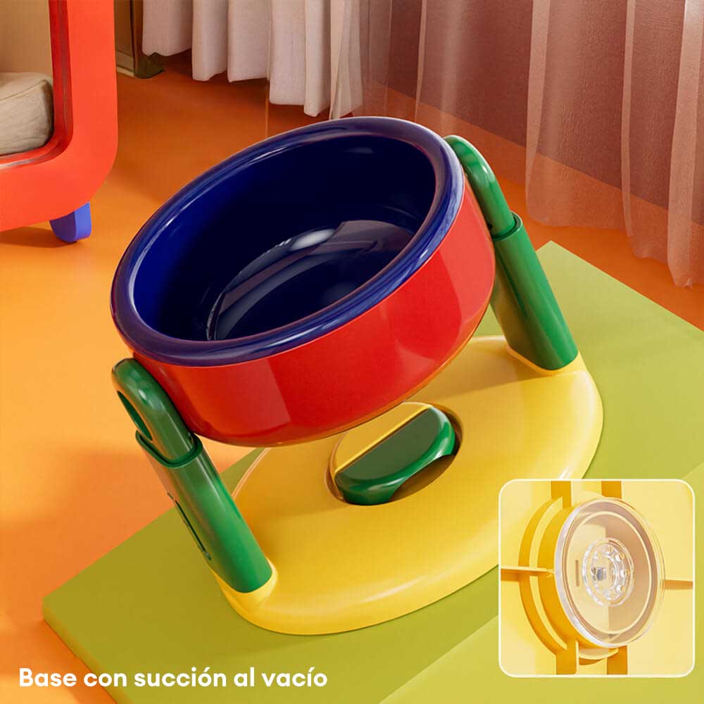 Tazón para mascotas elevado ajustable con protección para el cuello y base de succión antideslizante