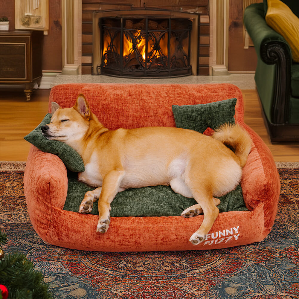 Canapé-lit pour chien et chat en tissu chenille de style vintage