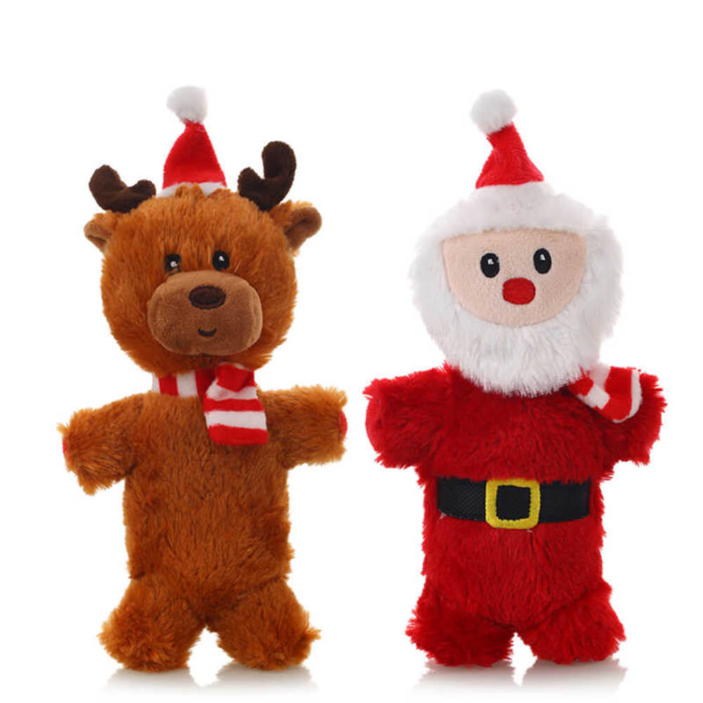 Muñeco de Papá Noel navideño, juguete interactivo de peluche para perros con chirrido duradero