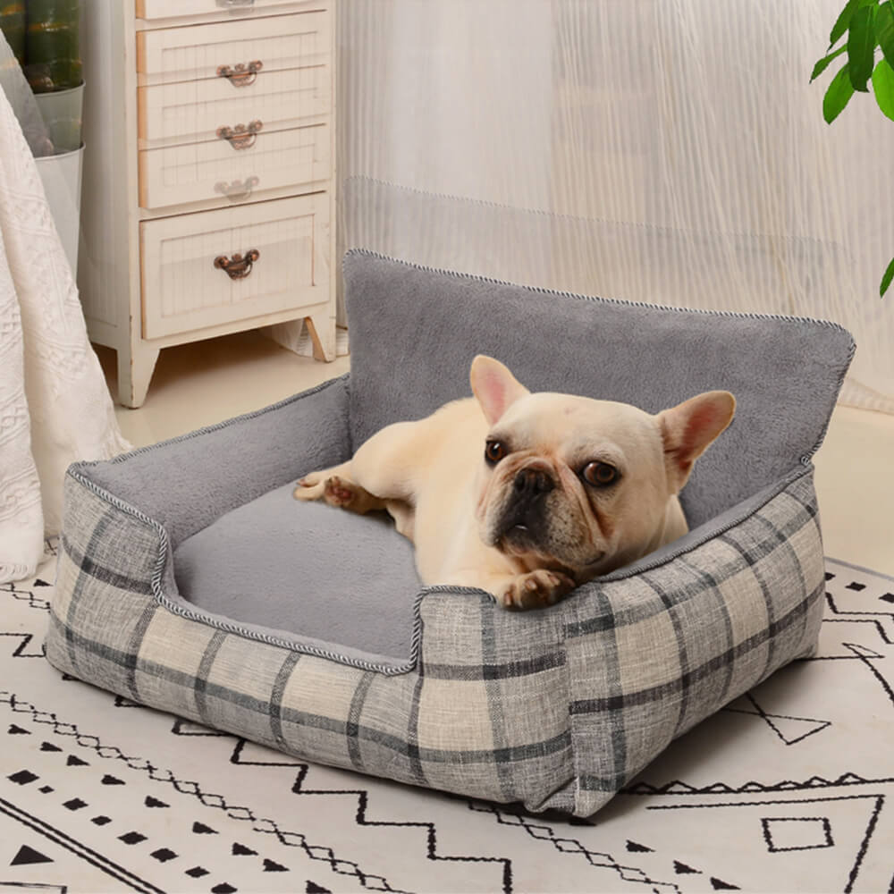 Sofá cama para perros y gatos, cálido, extraíble y lavable, con manta y almohada a juego, estilo vintage a cuadros