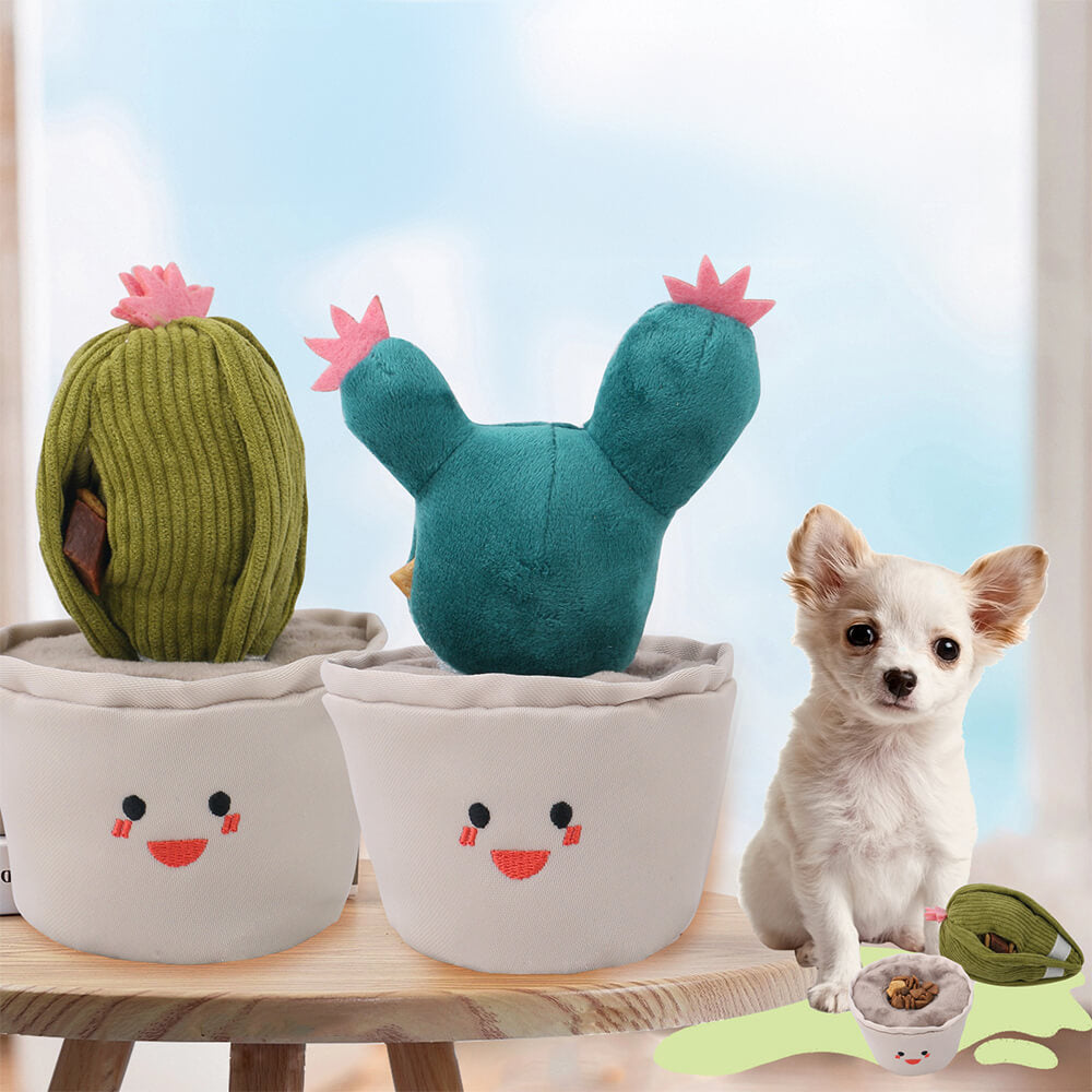 Juguete interactivo de peluche con forma de cactus y chirrido para perros con alimentación lenta