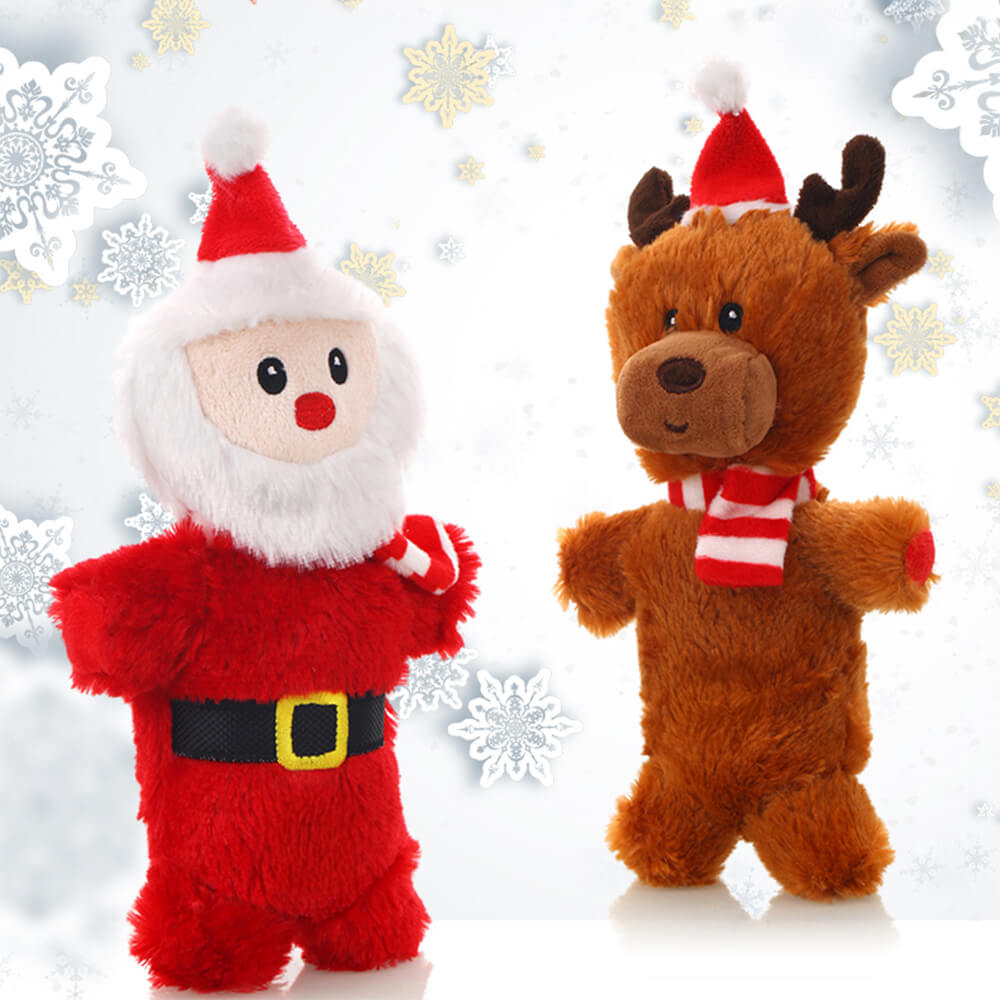 Muñeco de Papá Noel navideño, juguete interactivo de peluche para perros con chirrido duradero