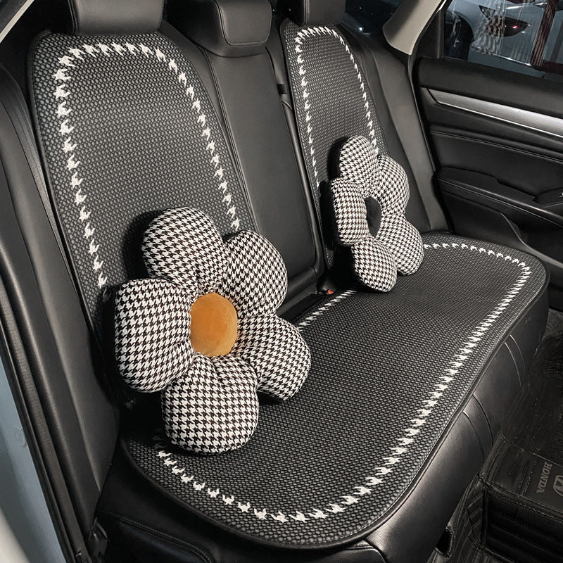 Funda de asiento de coche de malla transpirable con diseño de espiga de lujo, juego completo