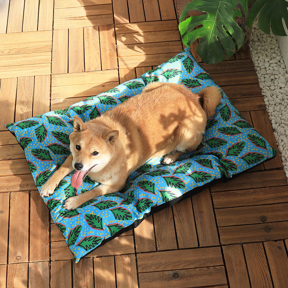 Alfombrilla para perros y gatos grande, resistente al agua y duradera, con diseño de hojas hawaianas