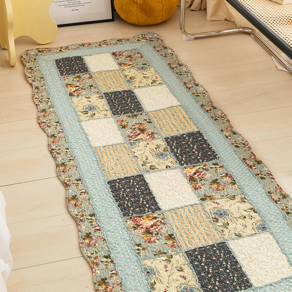 Alfombra de algodón suave antideslizante con diseño de patchwork y flores campestres