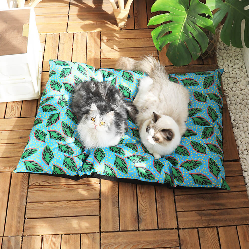 Alfombrilla para perros y gatos grande, resistente al agua y duradera, con diseño de hojas hawaianas