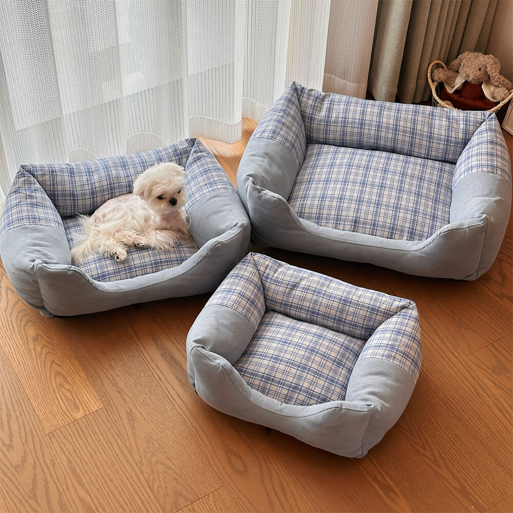 Cama para perros y gatos lavable, antideslizante, ortopédica y de cuadros vichy