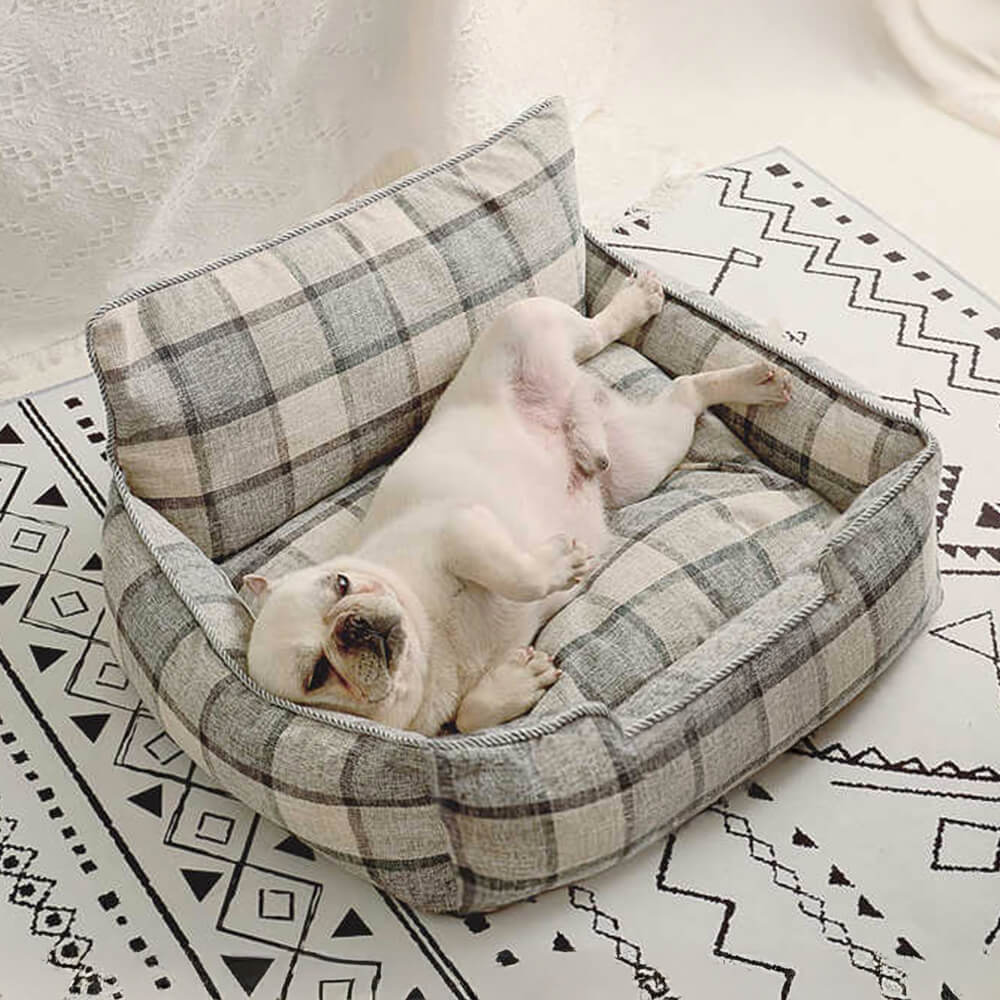 Sofá cama para perros y gatos, cálido, extraíble y lavable, con manta y almohada a juego, estilo vintage a cuadros