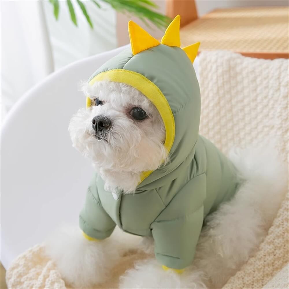 Chaqueta con capucha de dinosaurio para perros: ropa de invierno divertida y acogedora