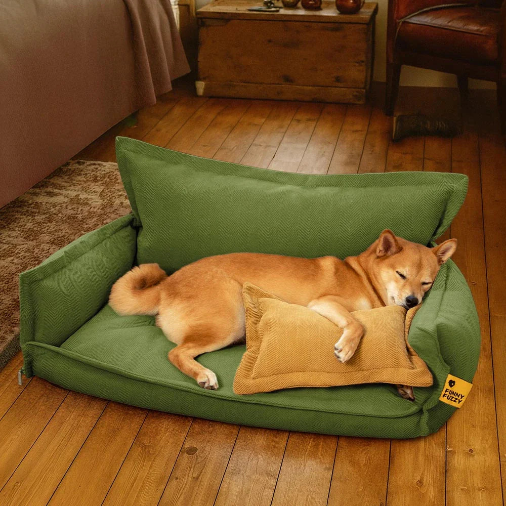 Cama ortopédica para perros de chenilla de temporada completa, con esponja de doble capa y almohada desmontable