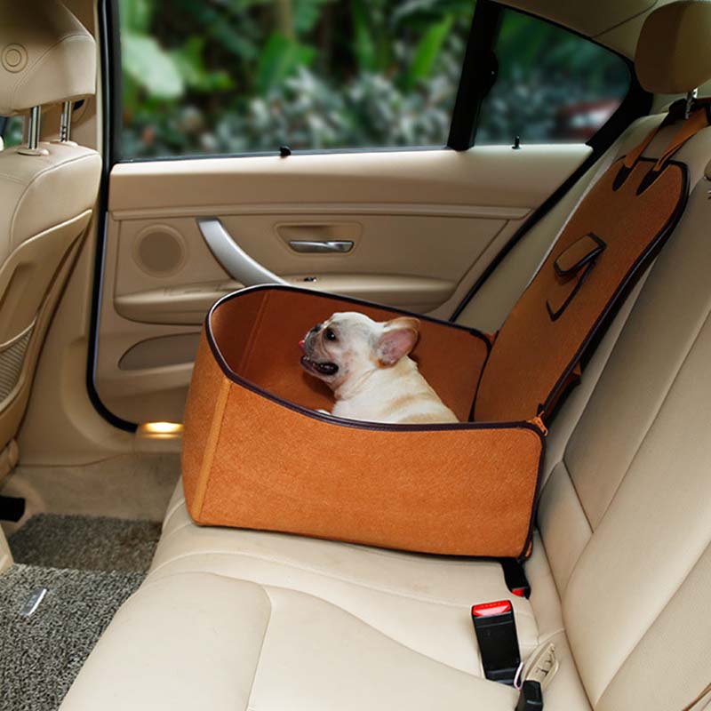 Cama con funda para asiento de coche para perros de tela de fieltro natural