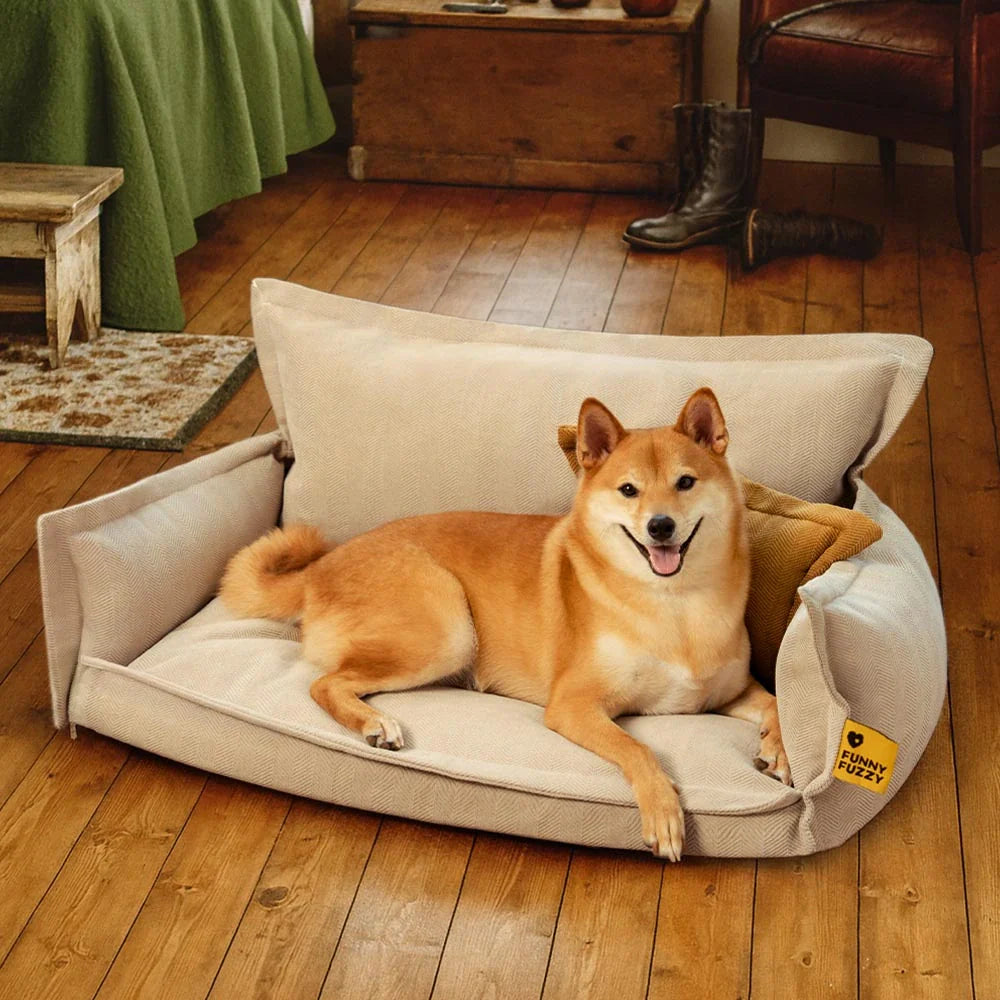 Cama ortopédica para perros de chenilla de temporada completa, con esponja de doble capa y almohada desmontable