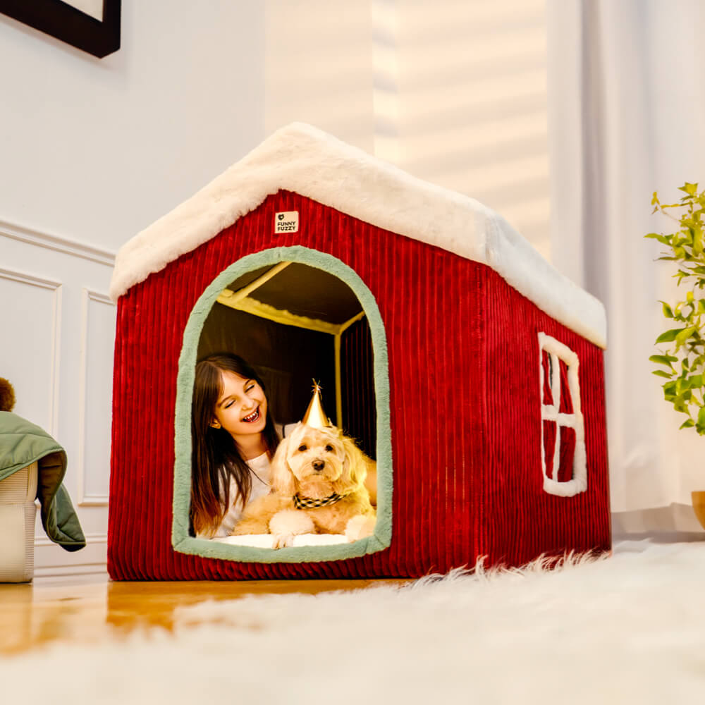 Paquete de Casa de nieve navideña Casa para perros grande y acogedora y cálida-3 pzas