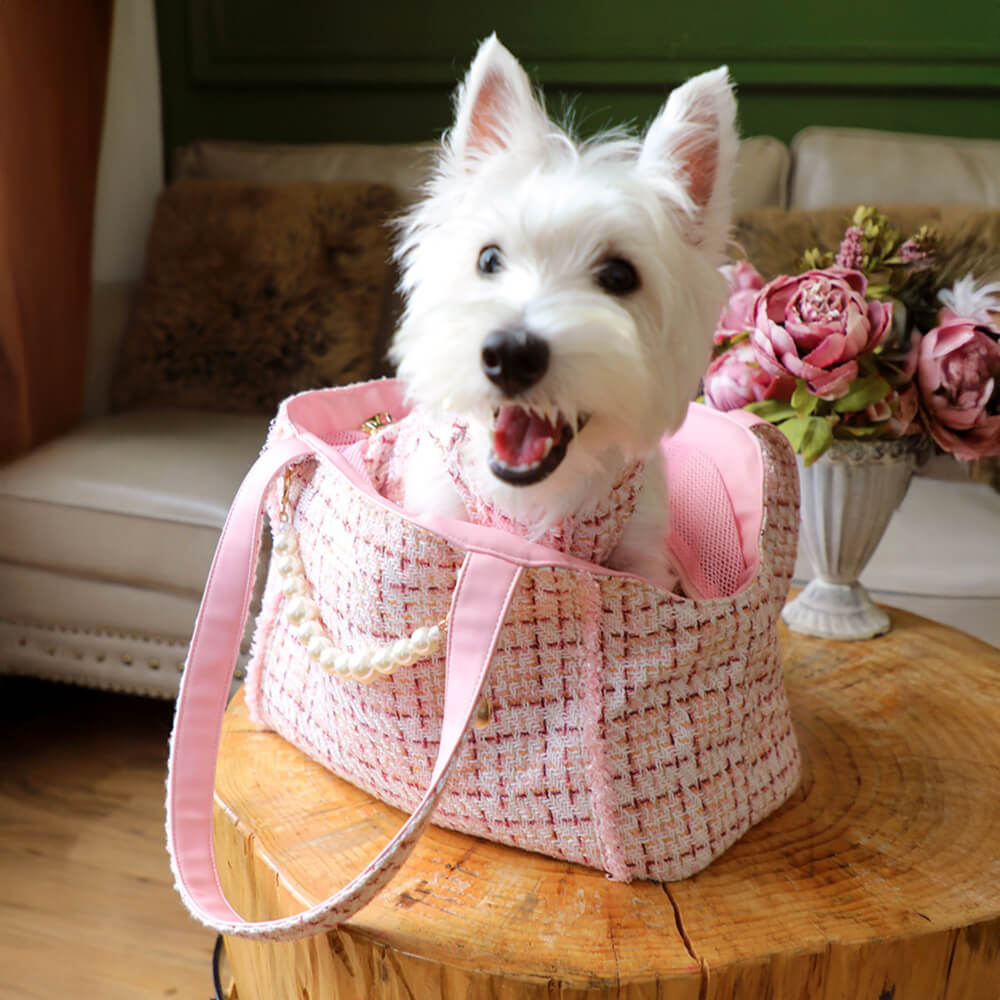 Bolsa de transporte para perros y gatos ligera y de tweed suave con cuadros lujosos