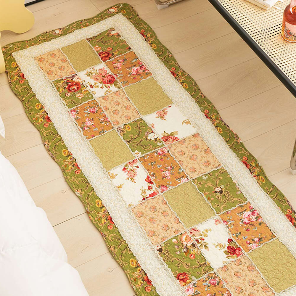 Alfombra de algodón suave antideslizante con diseño de patchwork y flores campestres