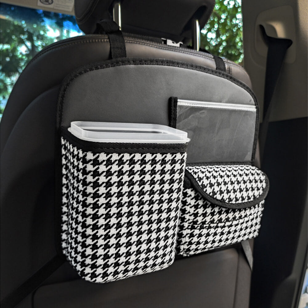 Organizador de coche multifuncional para el asiento trasero en diamante negro y blanco