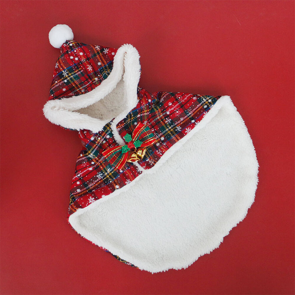 Poncho con capucha para perros y gatos, cálido y elegante para Navidad