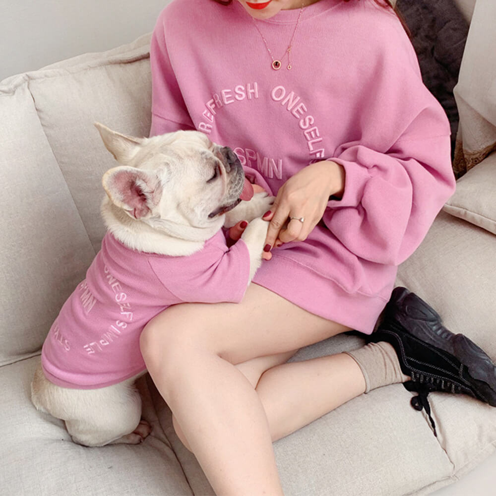 Sudadera elegante de manga larga bordada para mascotas y su dueño, ropa a juego