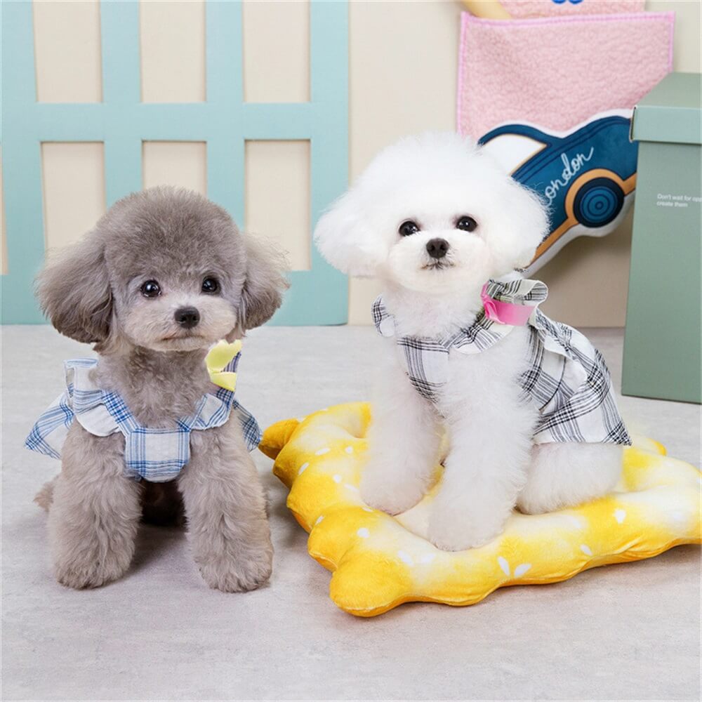 Vestido a cuadros a la moda para perros con detalles de volantes: perfecto para razas pequeñas