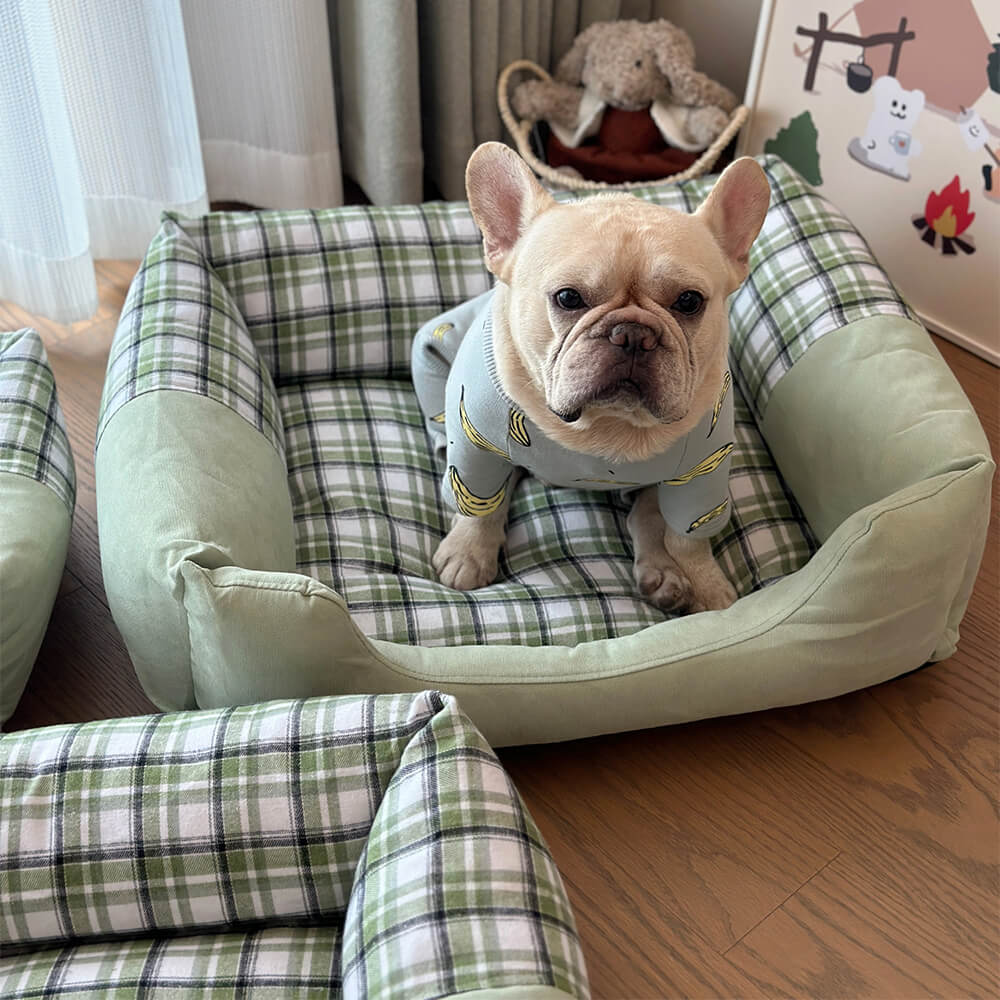 Cama para perros y gatos lavable, antideslizante, ortopédica y de cuadros vichy