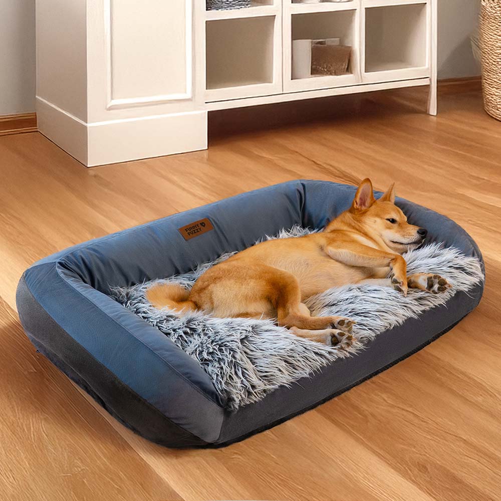 Sofá cama grande lavable y mullido para perros, con cojín acolchado, denim vaquero