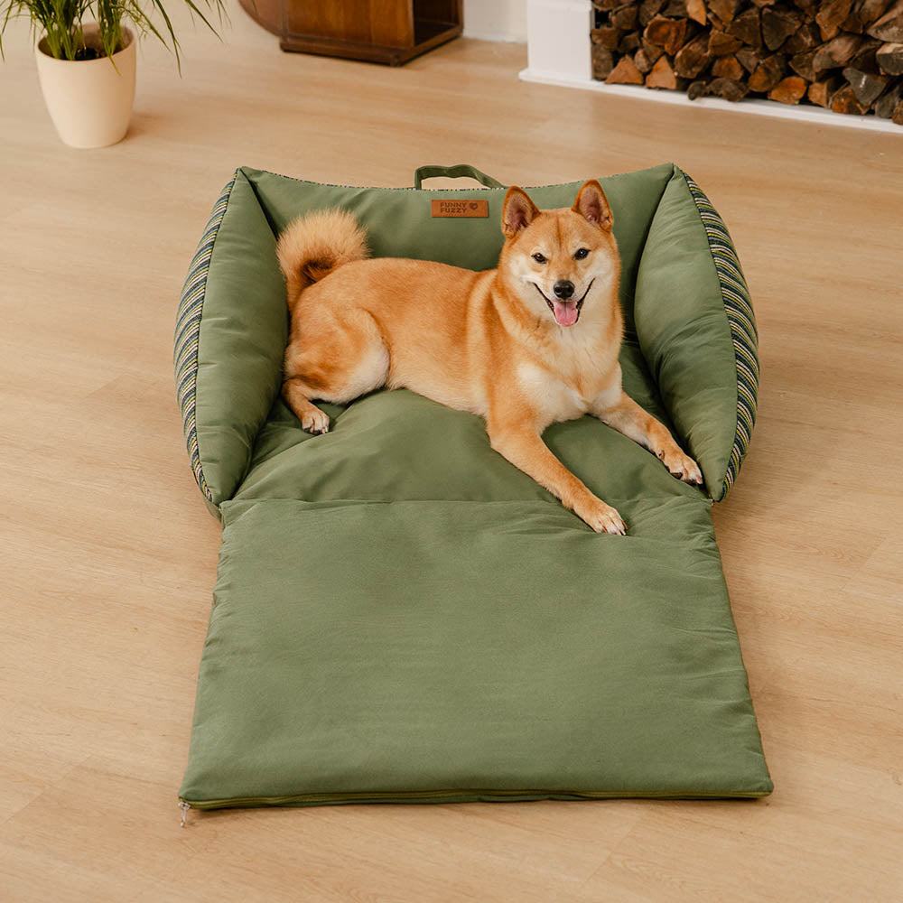 Cama para perro de sofá plegable y lavable de rayas naturales - Sofá para cachorro Mocca