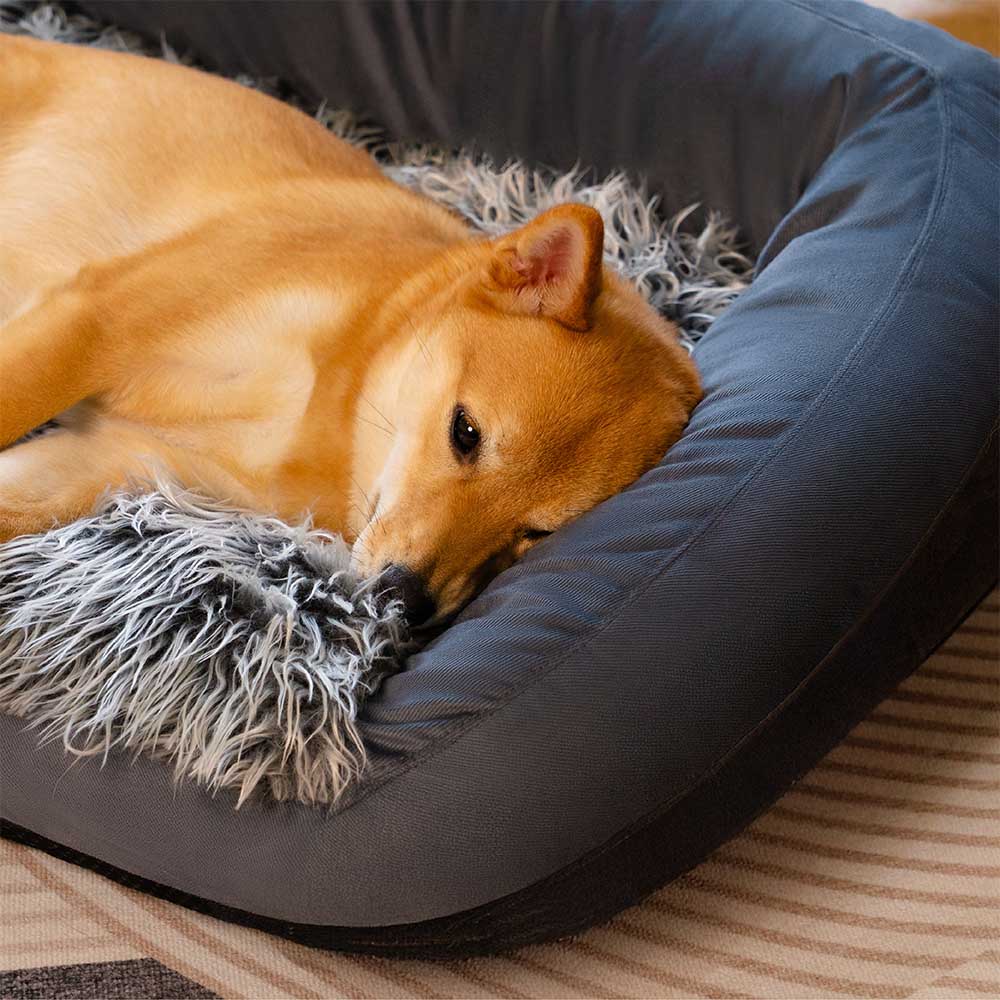 Sofá cama grande lavable y mullido para perros, con cojín acolchado, denim vaquero