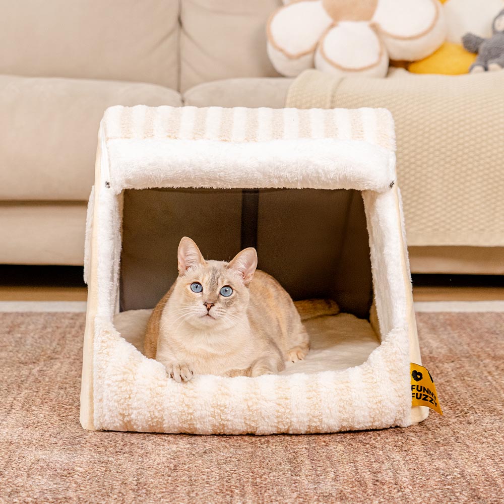 House de gato acogedor a rayas - Retiro acogedor