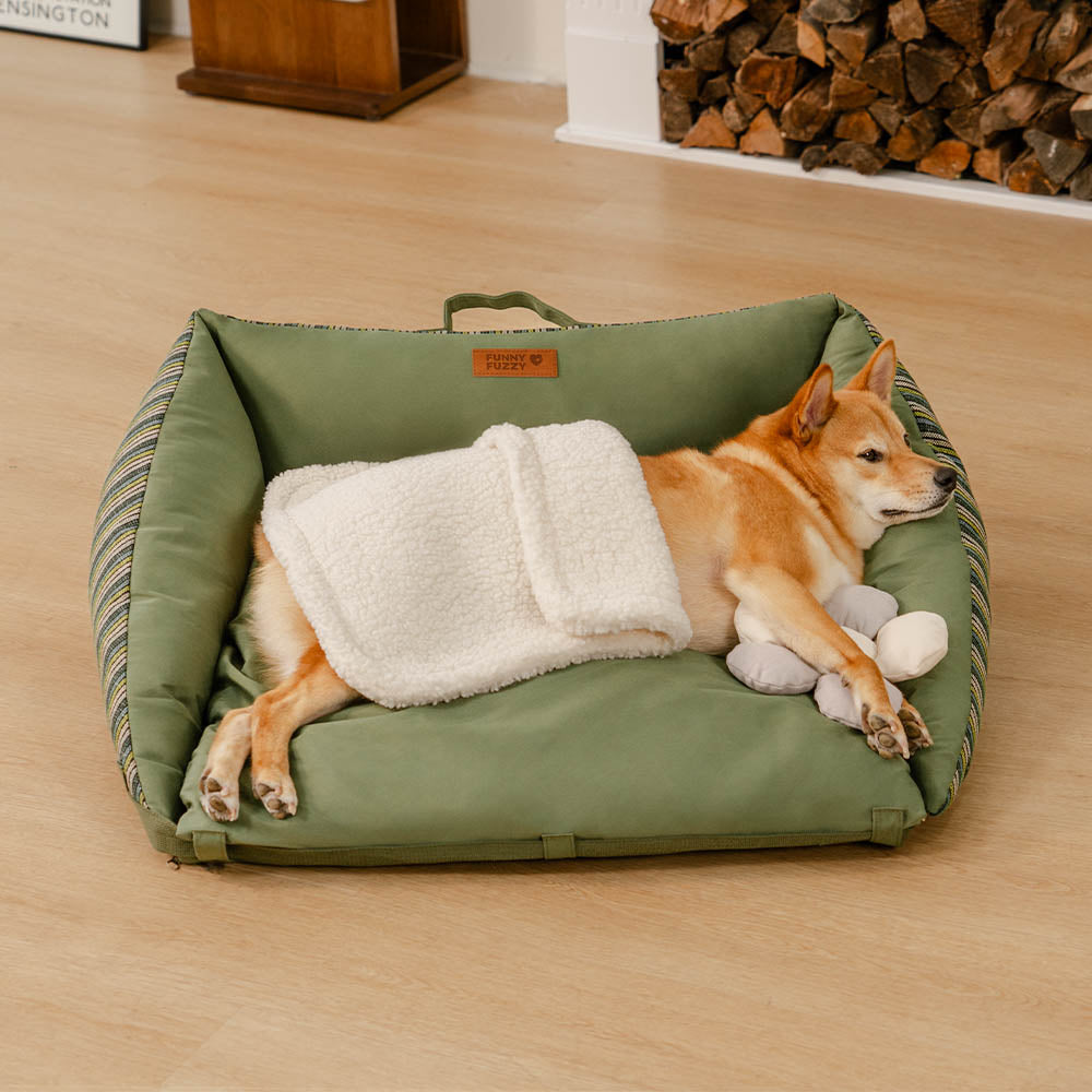 Cama para perro de sofá plegable y lavable de rayas naturales - Sofá para cachorro Mocca