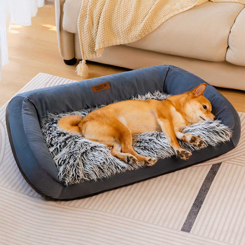 Sofá cama grande lavable y mullido para perros, con cojín acolchado, denim vaquero