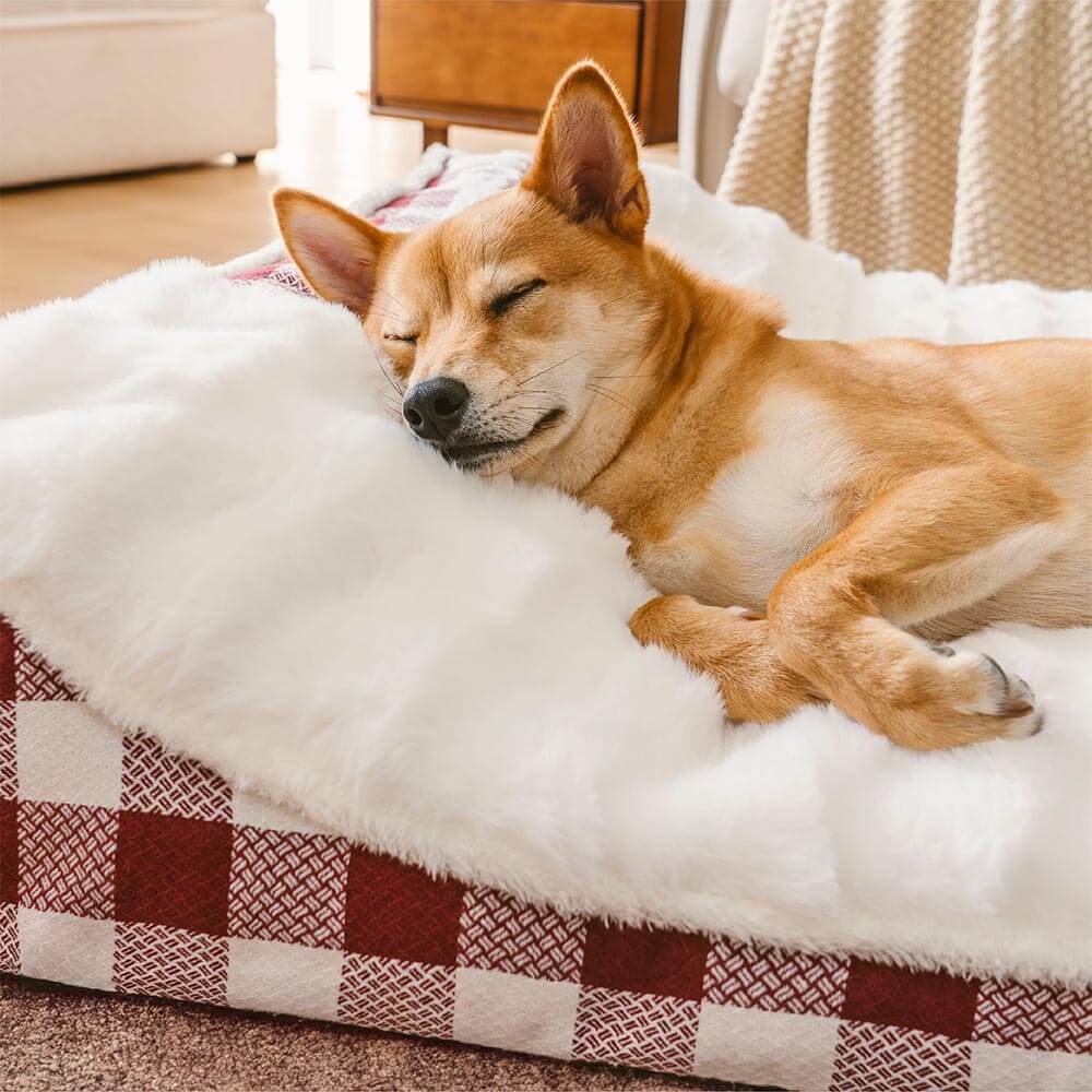 Cama ortopédica rectangular con reposacabezas de cuadros clásicos de gran tamaño para perros - Dreamy wave