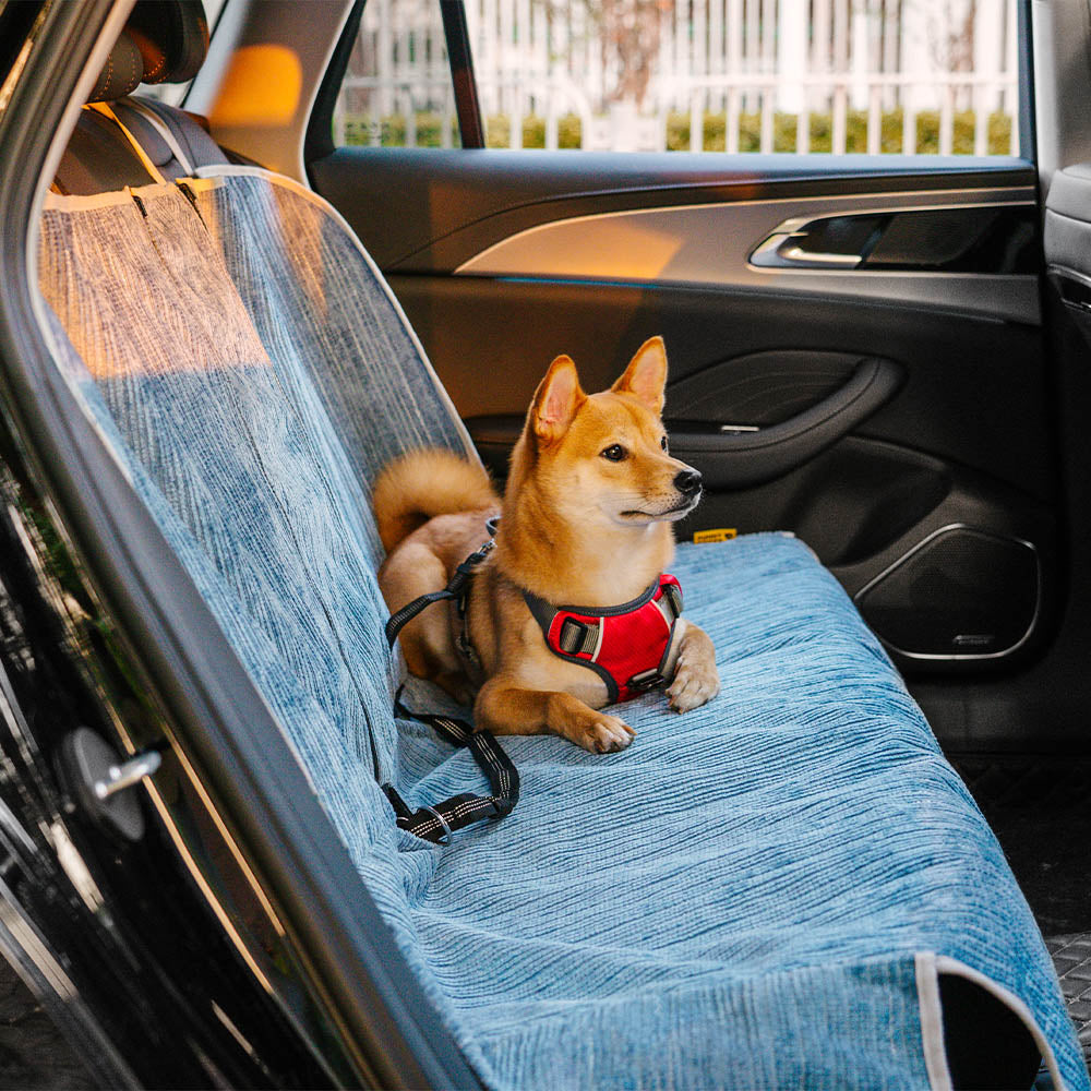 Funda protectora para asiento de coche para mascotas de chenilla a rayas, resistente al agua y más segura para la carretera