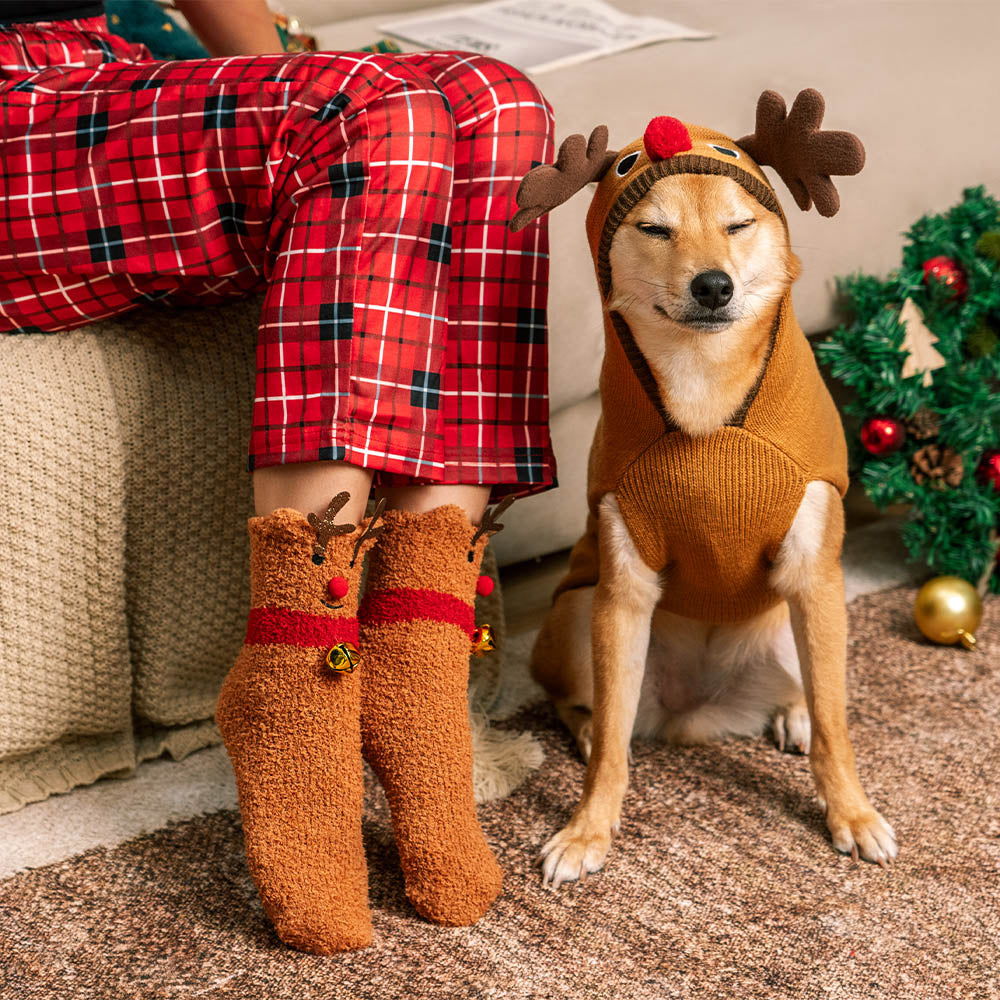 Christmas espesos calientes de perros tortuga calientes calcetines a juego para mascota y propietario