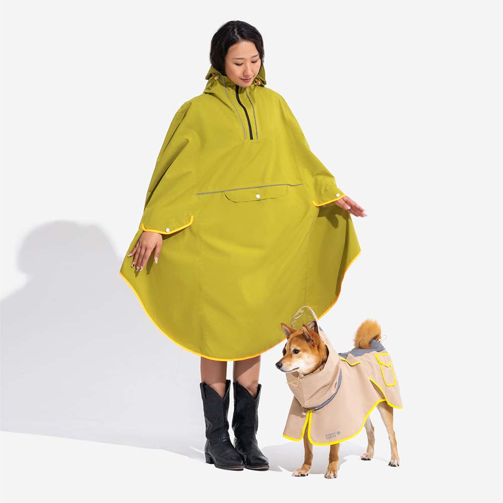 Impermeable reflectante ajustable con bolsillo para perros y humanos a juego: manténgase seco