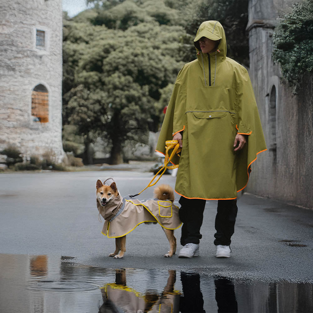 Impermeable reflectante ajustable con bolsillo para perros y humanos a juego: manténgase seco