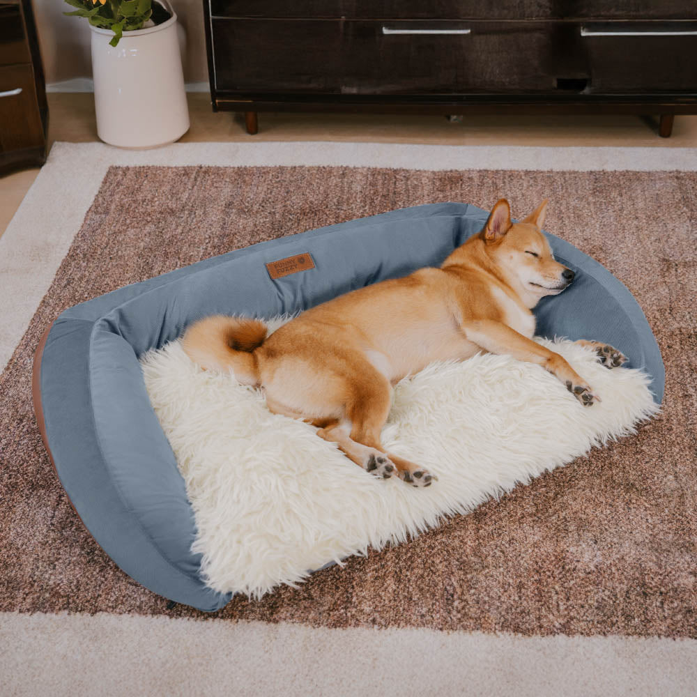 Sofá cama grande lavable y mullido para perros, con cojín acolchado, denim vaquero