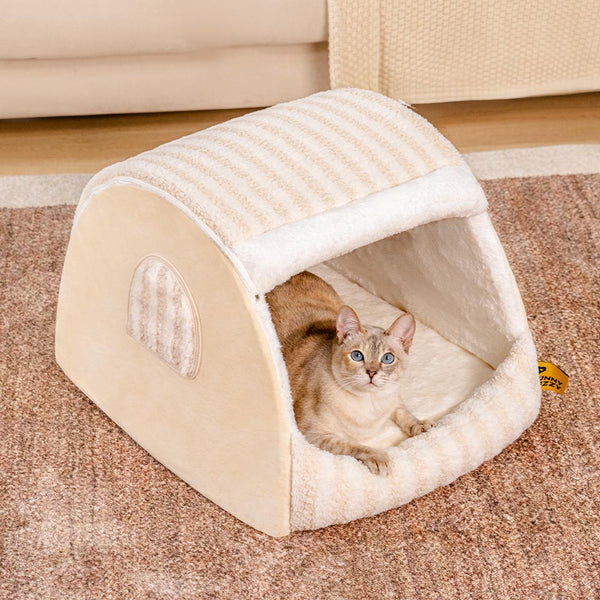 House de gato acogedor a rayas - Retiro acogedor