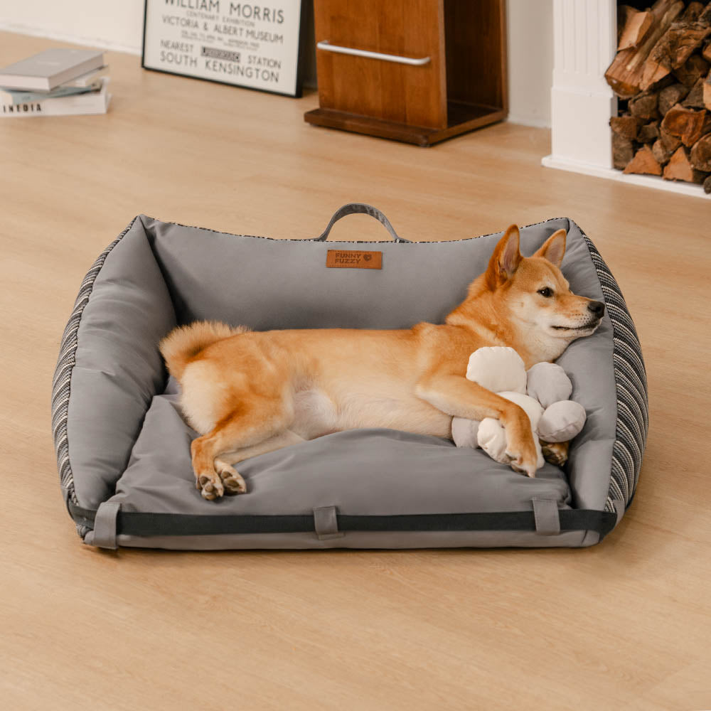 Cama para perro de sofá plegable y lavable de rayas naturales - Sofá para cachorro Mocca