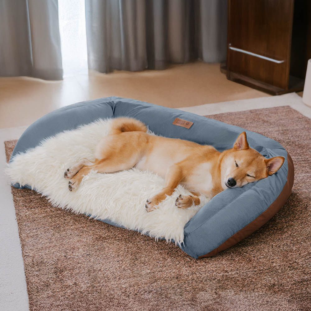 Sofá cama grande lavable y mullido para perros, con cojín acolchado, denim vaquero