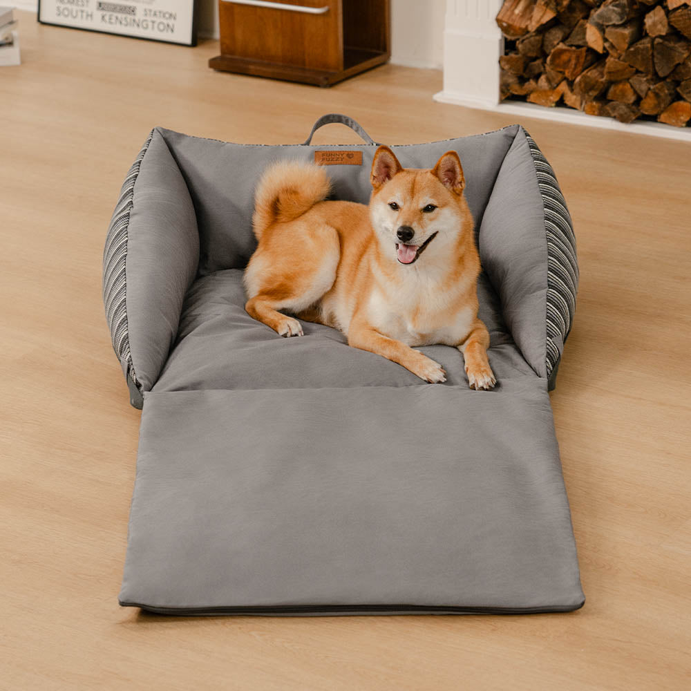 Cama para perro de sofá plegable y lavable de rayas naturales - Sofá para cachorro Mocca