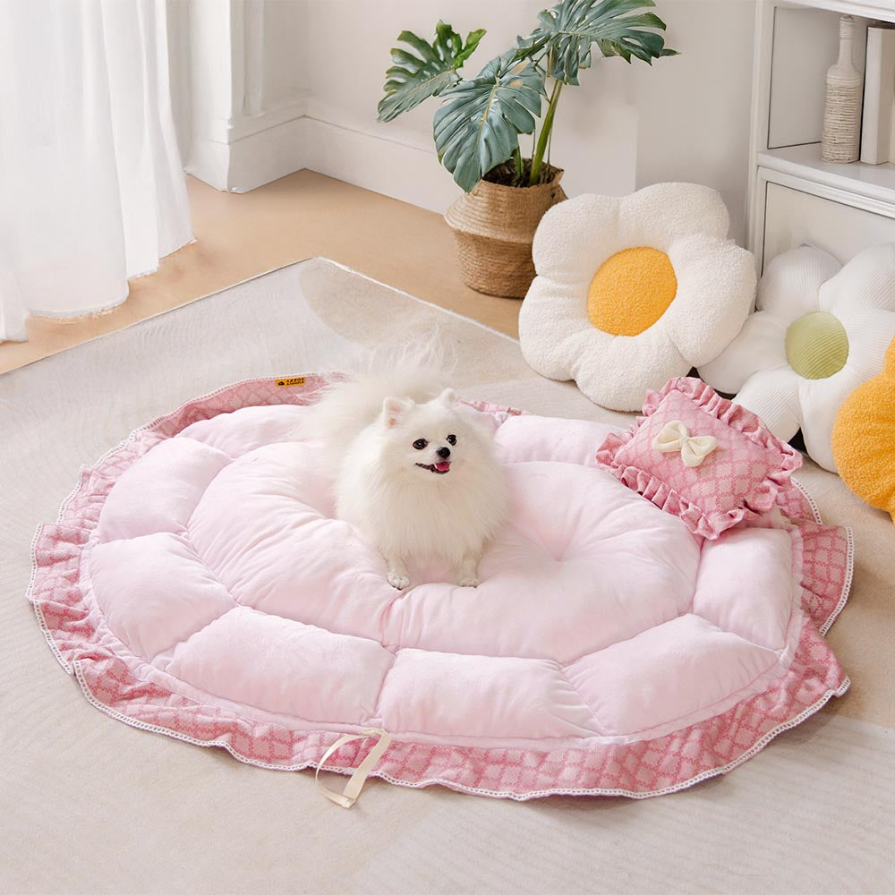 Cama redonda multifuncional lavable con cordón para mascotas - Floral Night Napper