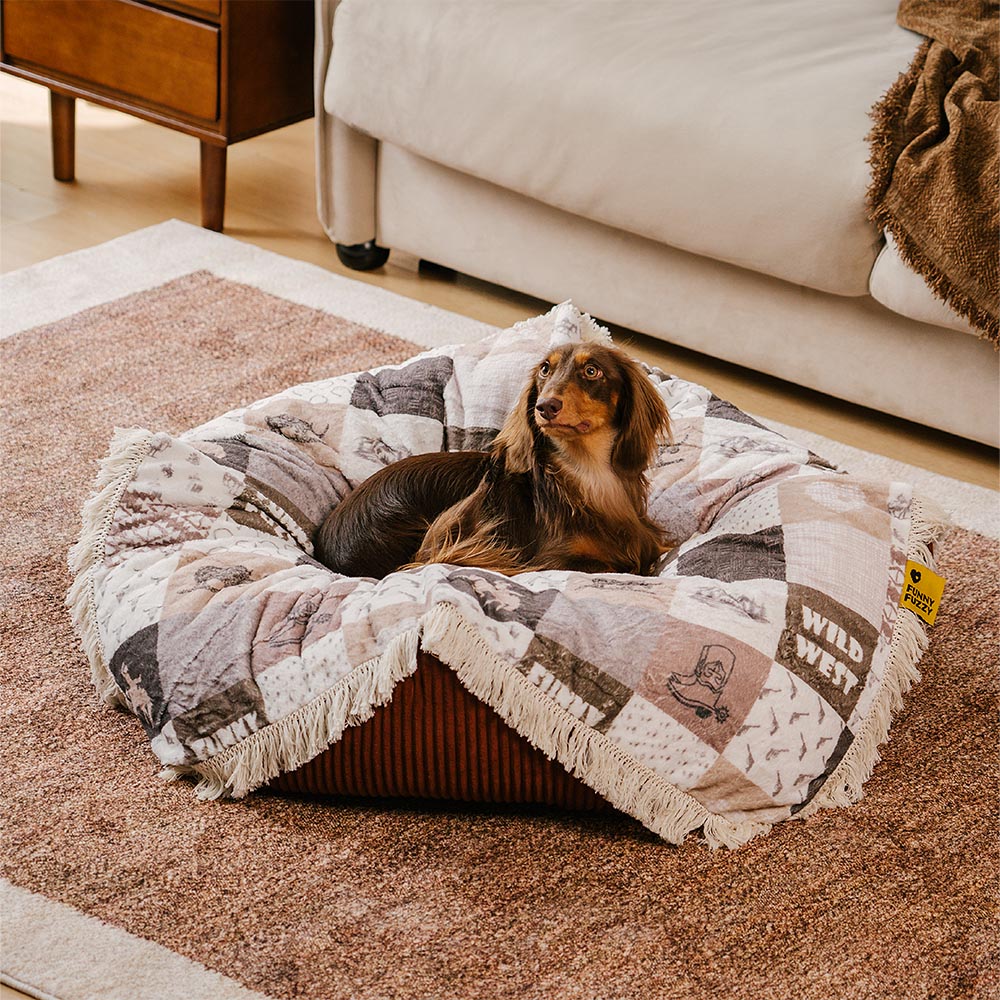 Cama para perros redonda, lavable, con borlas y diseño vintage bohemio y relajante - Hunter Night