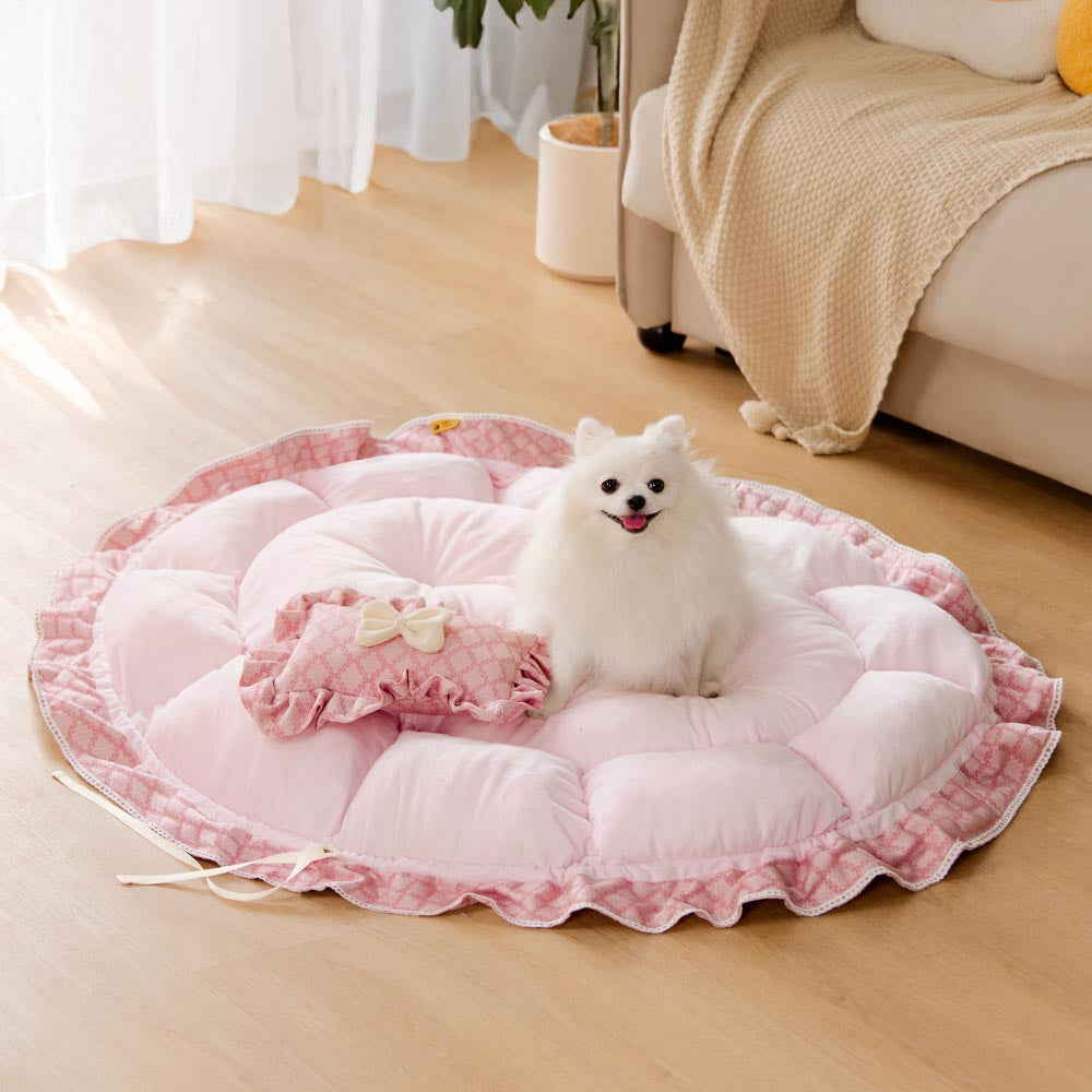 Cama redonda multifuncional lavable con cordón para mascotas - Floral Night Napper