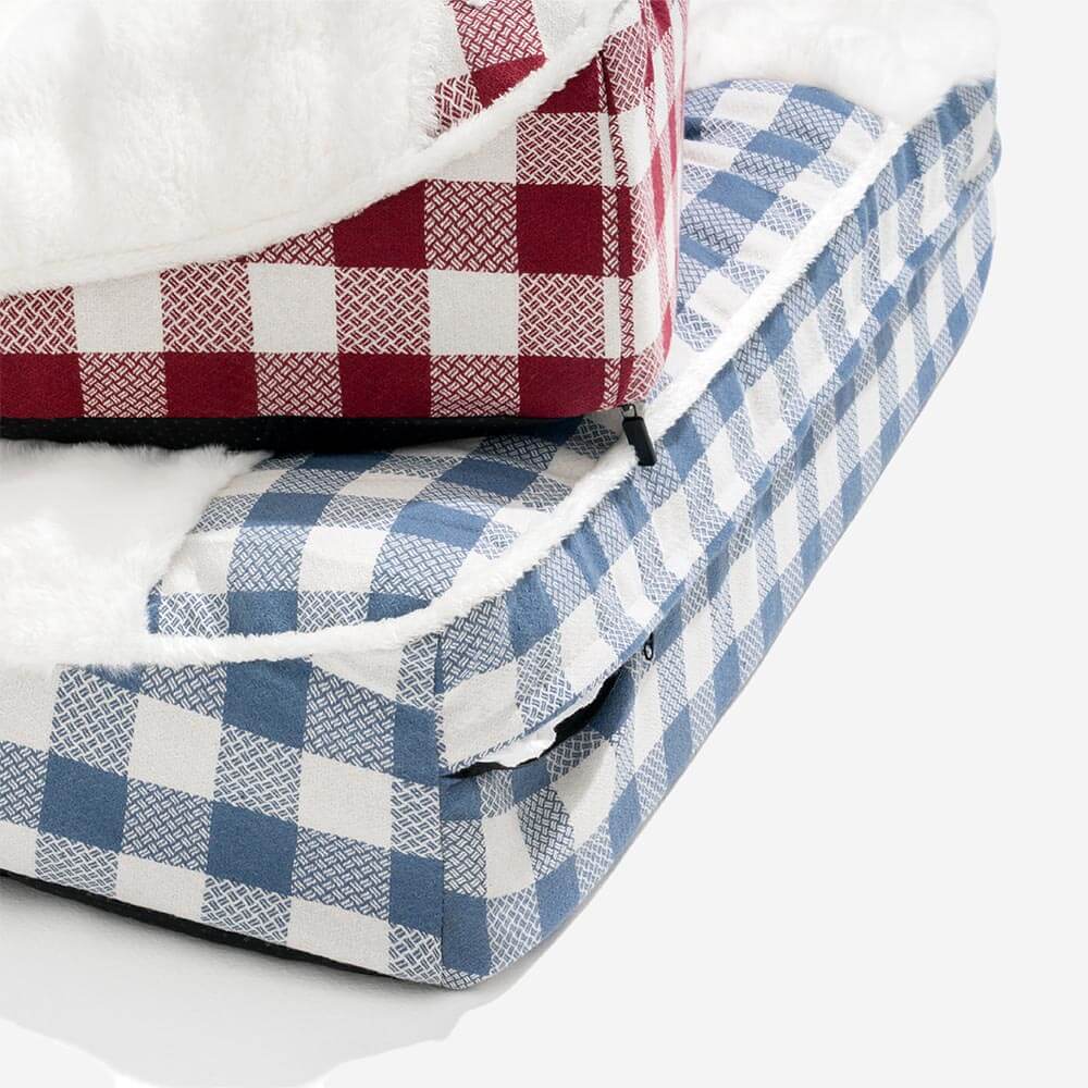 Cama ortopédica rectangular con reposacabezas de cuadros clásicos de gran tamaño para perros - Dreamy wave