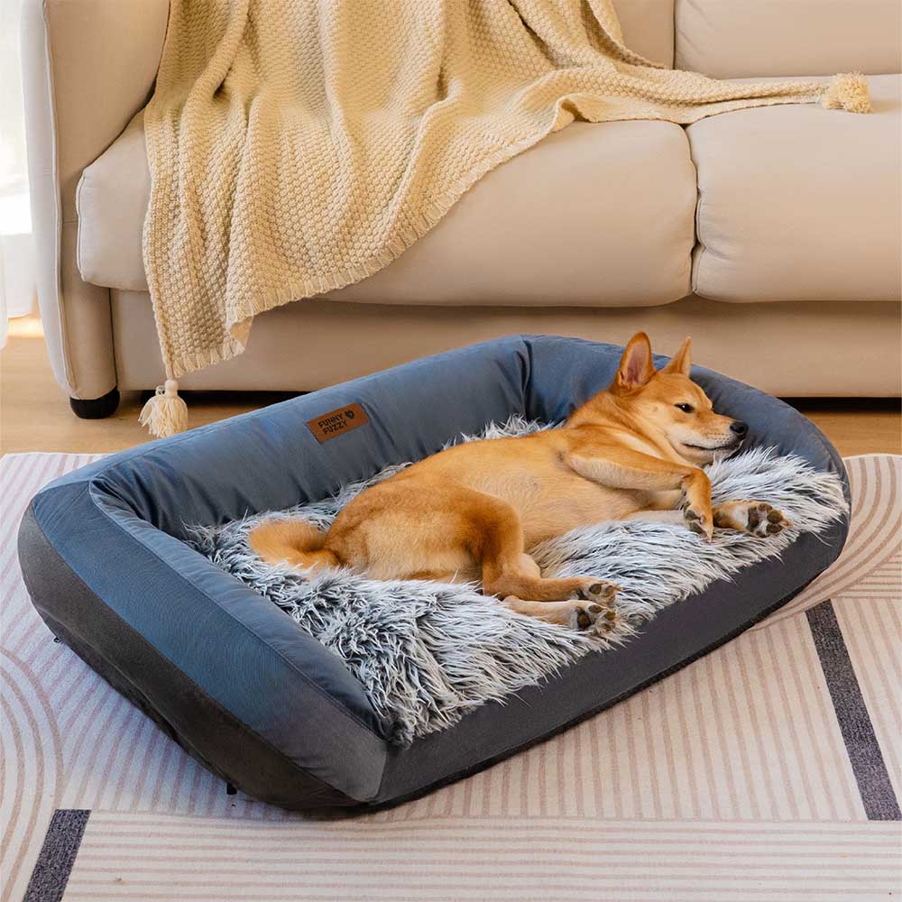 Sofá cama grande lavable y mullido para perros, con cojín acolchado, denim vaquero