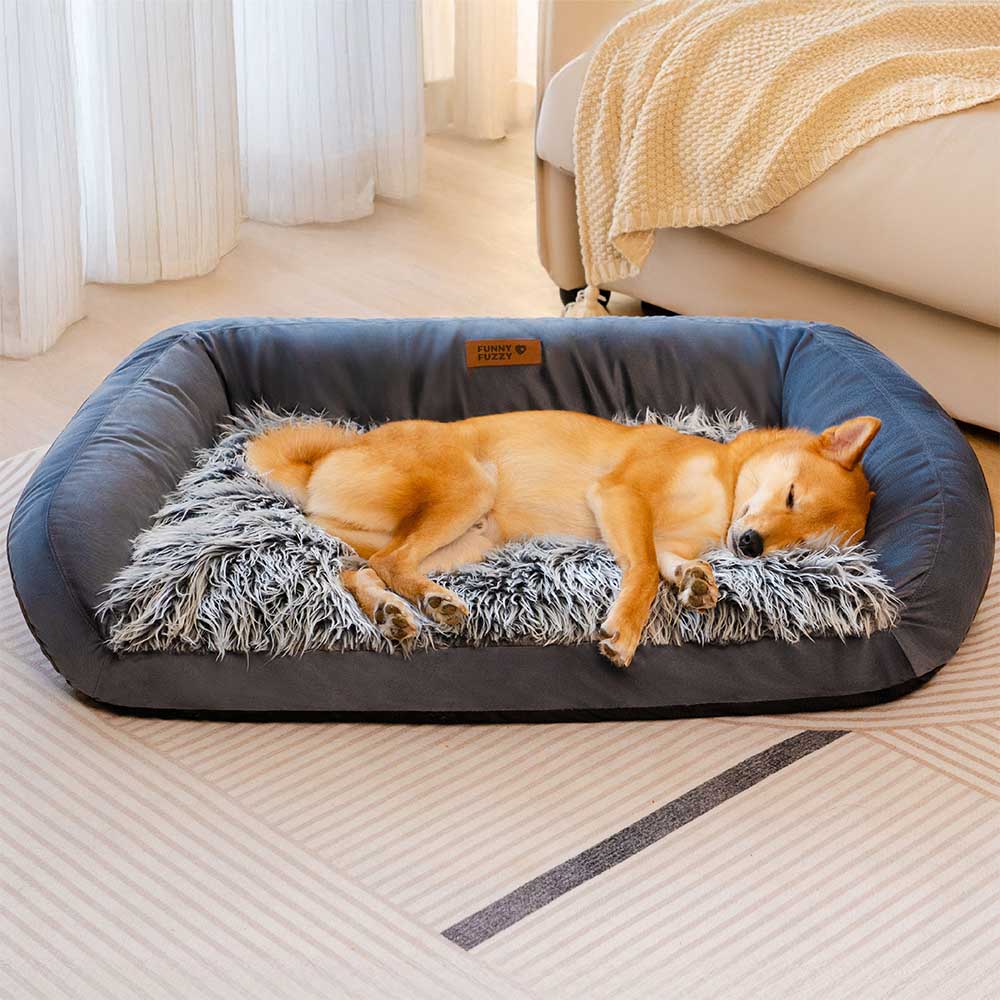 Sofá cama grande lavable y mullido para perros, con cojín acolchado, denim vaquero