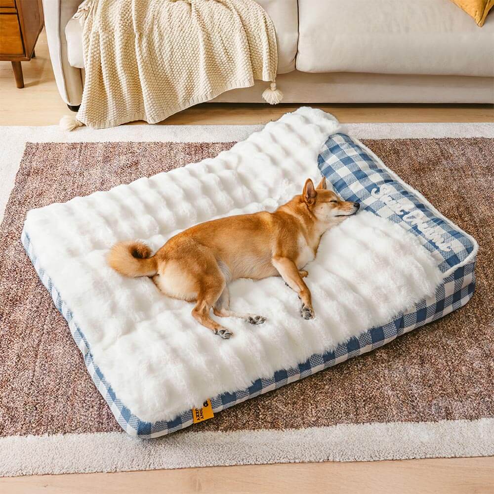 Cama ortopédica rectangular con reposacabezas de cuadros clásicos de gran tamaño para perros - Dreamy wave